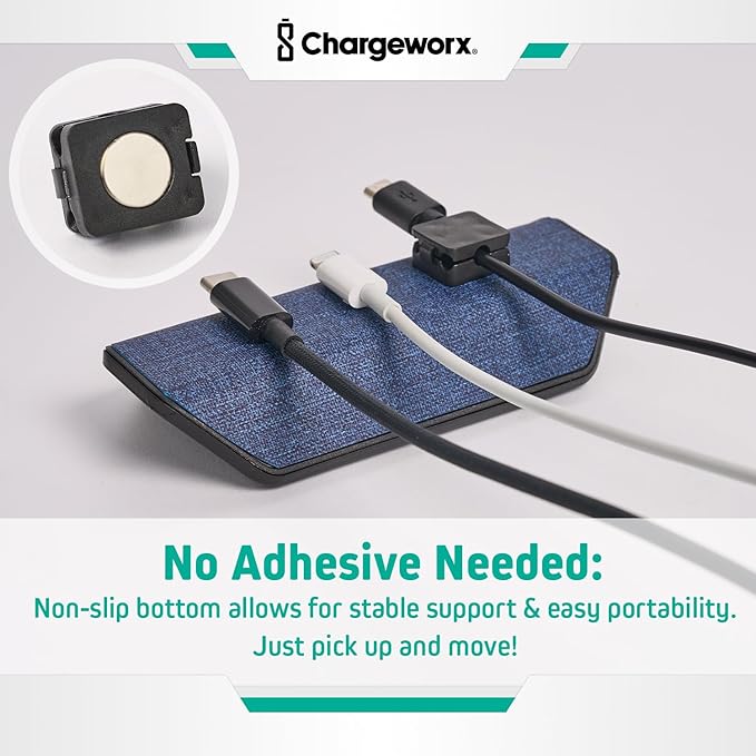 CHARGEWORX Magnetic Cable Organizer – Weighted Non-Adhesive Cord Holder with 3 Magnetic Clips for USB-C, Lightning & MagSafe Cables – Desk, Office & Nightstand Cable Management