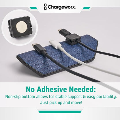 CHARGEWORX Magnetic Cable Organizer – Weighted Non-Adhesive Cord Holder with 3 Magnetic Clips for USB-C, Lightning & MagSafe Cables – Desk, Office & Nightstand Cable Management