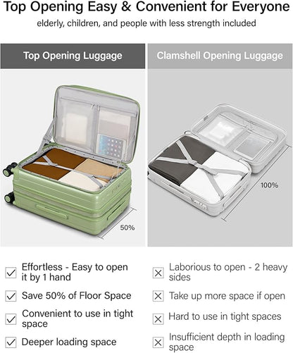 Hanke 24 Inch Expandable Luggage Top Opening Checked Bag Luggage Hard Shell Suitcases with Wheels Lightweight Travel Luggage Medium Suitcase with Lock for Woman Men-Bamboo Green