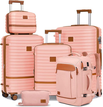 Joyway Expandable Luggage Sets 5 Piece, Lightweight Hard Shell Travel Suitcase Set with Spinner Wheels and TSA Lock, Pink