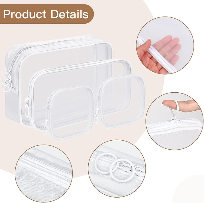 8 Pcs Mesh Makeup Bag Nylon Zipper Pouch Clear Small Mesh Bags Travel Toiletry Bag Makeup Brush Holder Purse Organizer Pouches (White, Small, Large, Medium)