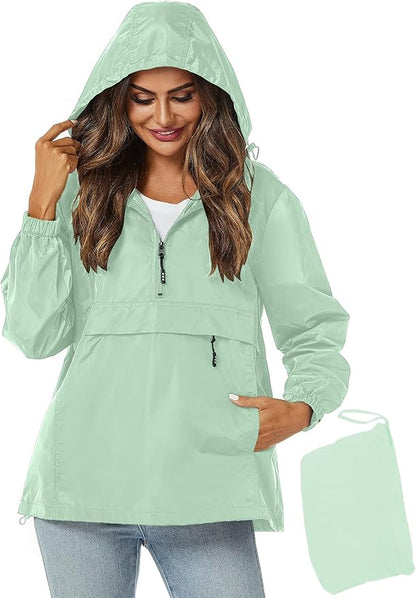 Avoogue Womens Rain Jacket with Hood,Pullover,Packable,Lightweight,Windbreaker,Waterproof,Breathable.