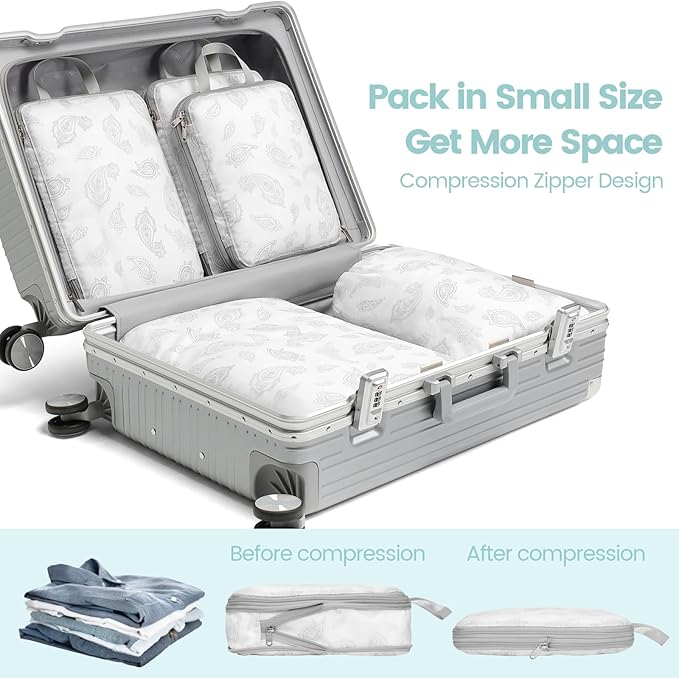 Cambond Compression Packing Cubes for Travel Women - Expandable Travel Bags Luggage Organizers Travel Essentials Compression Cubes for Travel Carry on Suitcases Organizer