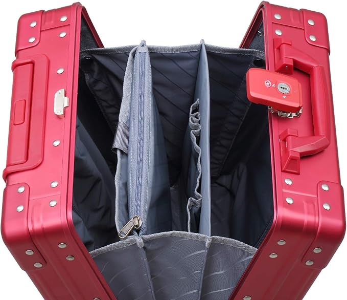Aleon 16” Aluminum Vertical Underseat Carry-On Luggage - Luxury Business Briefcase with Wheels - Hardshell Suitcase for Airplane Travel (Ruby)