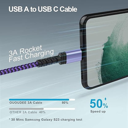 USB-A to USB C Charger Braided Cord 3Pack 3/6/10FT Long USB A to Type C Charger Cable Fast Charging for Samsung Galaxy S25 S24 S23 Ultra,S23+,A14,A13,S22 Ultra,S21 FE,A54,A04S,S20 S10 S9,Pixel 7a 7 6