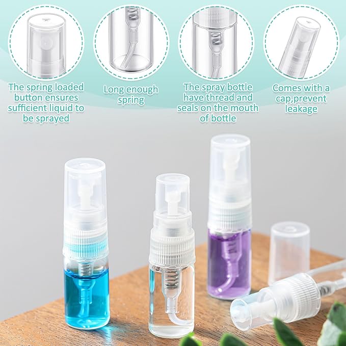 Zhehao 200 Pcs Mini Spray Bottles 2 ml Clear Glass Perfume Bottles Refillable Fine Mist Perfume Atomizer Portable Empty Sample Containers for Cleaning, Essential Oils, Travel (Clear Cap)