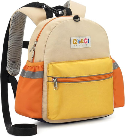 Toddler Backpack with Leash for Boys Girls Kids Kindergarten Nursery, 11” Baby Leash Backpack with Reflective, Toddler Bookbag with Anti-Lost Harness for Walking, Yellow