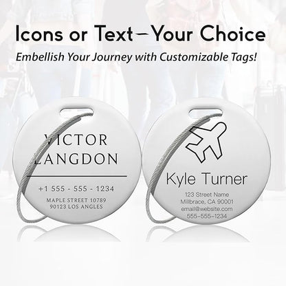 Customized Stainless Steel Luggage Tags: Personalize Your Suitcases, Backpacks, and Bags with Your Text (Silver)