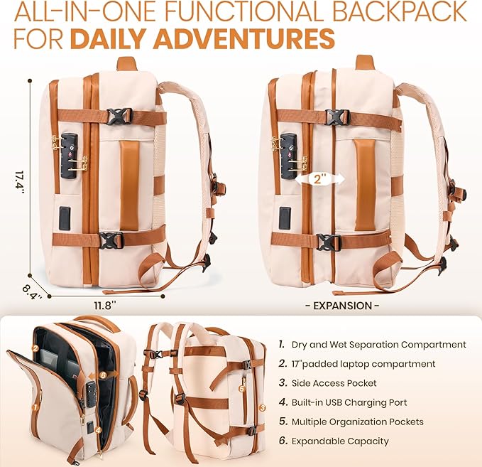 Fanwoli Vacuum Travel Backpack, Carry On Luggage with TSA Lock & Anti Theft Zipper, Expandable Airback with Compression Pump, Waterproof Laptop Bag Ideal for Flight & Business