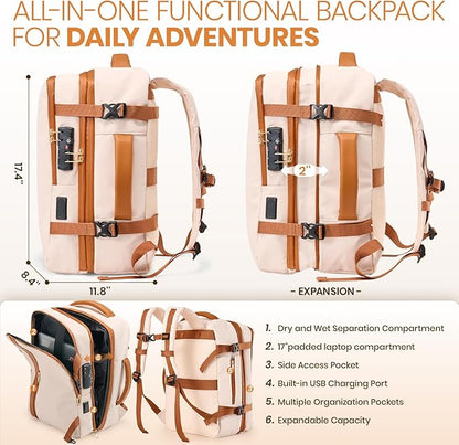 Fanwoli Vacuum Travel Backpack, Carry On Luggage with TSA Lock & Anti Theft Zipper, Expandable Airback with Compression Pump, Waterproof Laptop Bag Ideal for Flight & Business