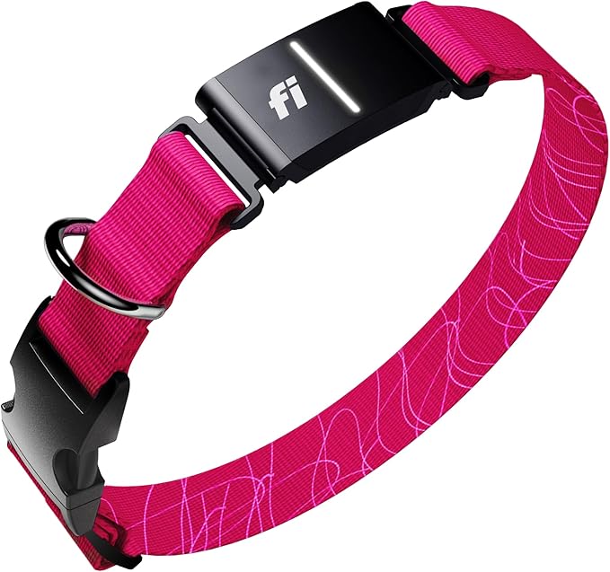 New Fi Series 3+ Smart Dog Tracker Collar [12 Month Membership Included] GPS Tracker for Dogs with Health & Behavior Monitoring, Escape Alerts, Waterproof, LED, Apple Watch Compatible (Pink, Large)