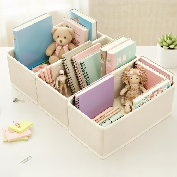 Sock Drawer Organizer 3-Pack Light Gray - Small Storage Bins for Underwear Clothes, Foldable & Removeable Fabric Dividers for Closet