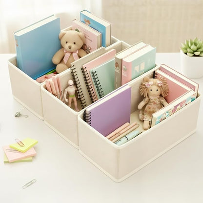 Sock Drawer Organizer 3-Pack Light Gray - Small Storage Bins for Underwear Clothes, Foldable & Removeable Fabric Dividers for Closet
