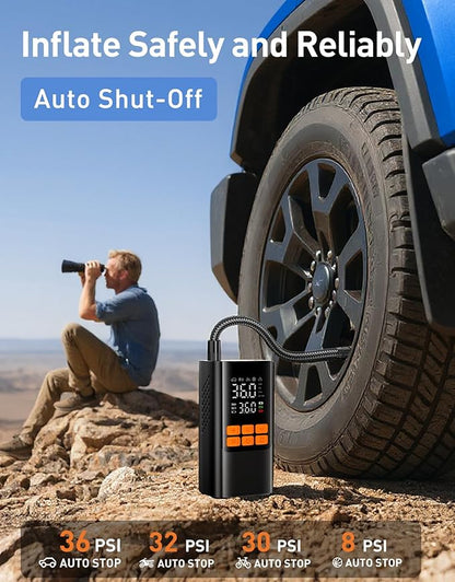 Tire Inflator Portable Air Compressor, Electric Air Pump with Digital Tire Pressure Gauge, Dual Digital LCD, Triple Cooling System, Cordless Tire Inflator for Bike, Tire and Car