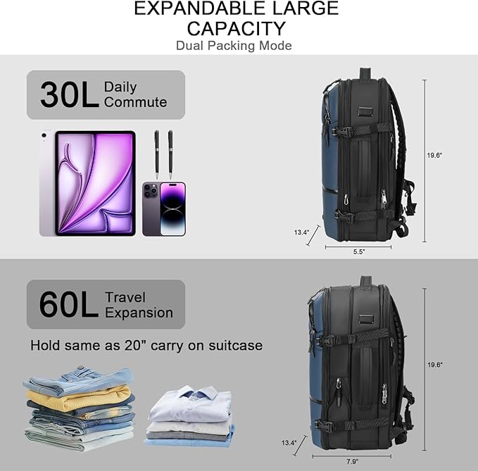 SOAEON Vacuum Backpack with Pump,Waterproof Underseat Carry on Bag with Vacuum Seal Compression Backpack for Airplane