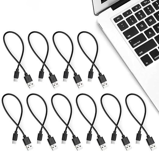 Smays Short 1ft USB C Cable 10-Pack Bulk, USB A to Type C Fast Charging Cord Multipack, Black