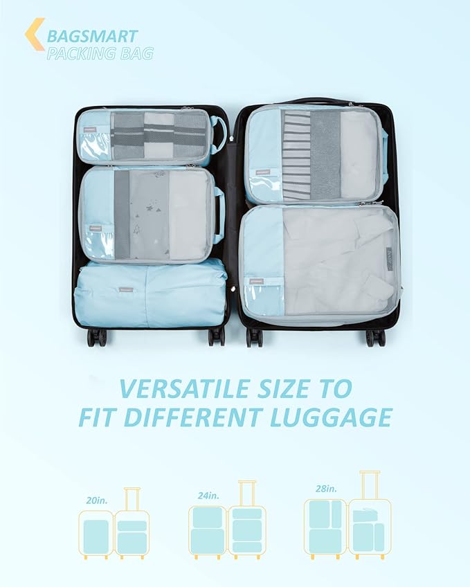 BAGSMART 6 Set /4 Set/2 Set Compression Packing Cubes for Travel, Lightweight Luggage Organizer Bags, Durable Space Saver Bags Travel Essentials