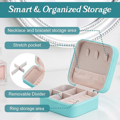 12 Pack Small Jewelry Boxes for Travel, Blue PU Leather Mini Jewelry Organizer Case with Removable Dividers, Bridesmaid Proposal Gifts for Women