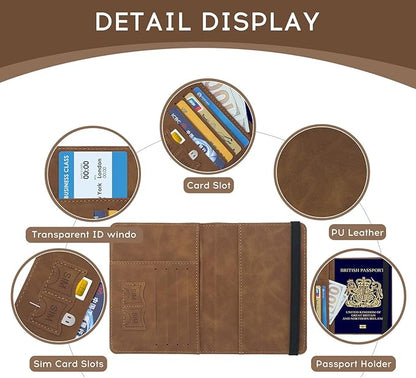 ILIYAH-Passport Cover-Passport Holder Travel Wallet-RFID-Blocking Passport Case Travel Accessories Card Holder Wallet Unisex Travel Gifts（Brown）
