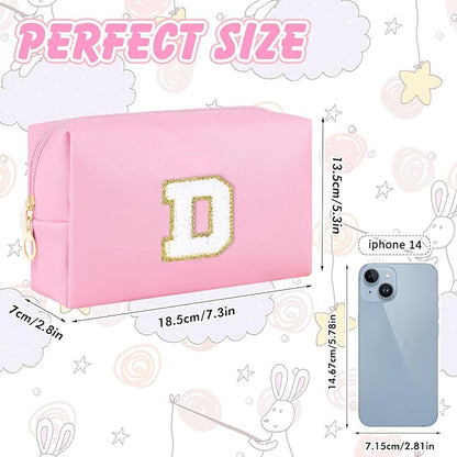 Initial Makeup Bag Personalized Preppy Travel Small PU Cosmetic Bag Pink Makeup Pouch Zipper Toiletry Organizer for Women Girls Mom Friend Bridesmaid Teacher Sister Prom Christmas Gift（D）