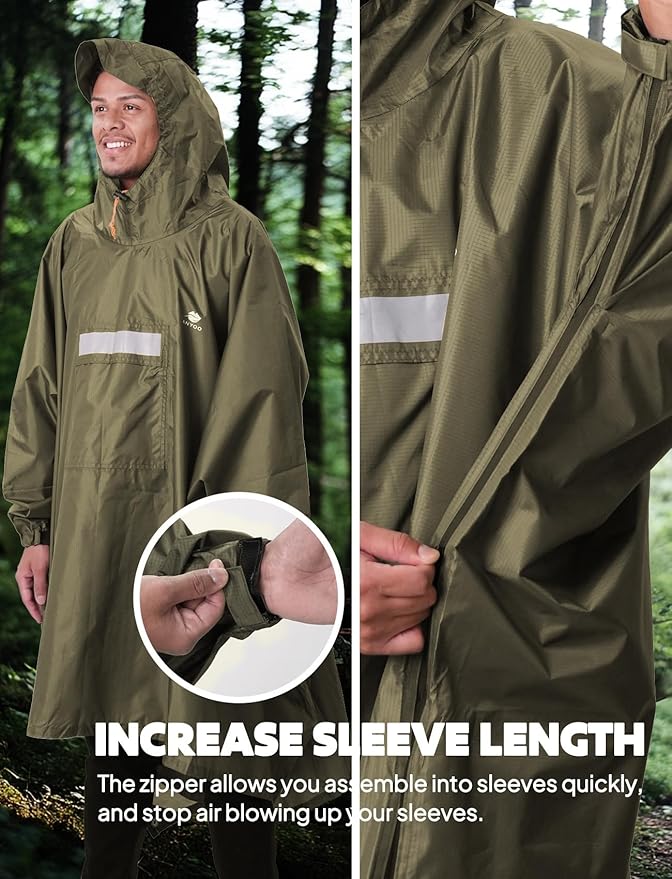ANYOO Hooded Rain Poncho for Adults Waterproof Lightweight Rain Coat for Men Women Reusable Rain Jacket for Emergency Outdoor
