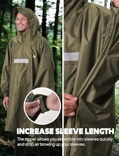 ANYOO Hooded Rain Poncho for Adults Waterproof Lightweight Rain Coat for Men Women Reusable Rain Jacket for Emergency Outdoor