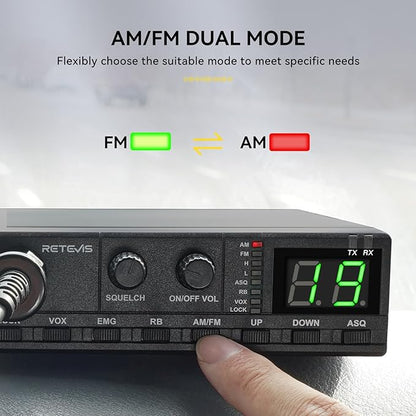 Retevis MB2 AM/FM Professional CB Radio, 40 Channels Mini Radio, Easy to Operate, Squelch Knob ASQ, VOX, Auto-Scan, CB Mobile Radio for Truckers, Black