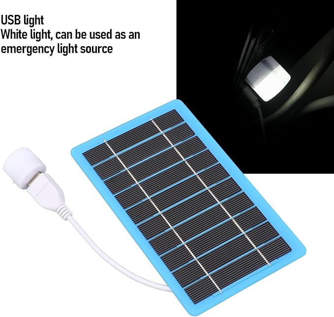 Yosoo 5W Solar Panel Charger for Phone, USB Port and LED Light, Small & Lightweight Power Bank for Outdoor Camping, Hiking, Fishing