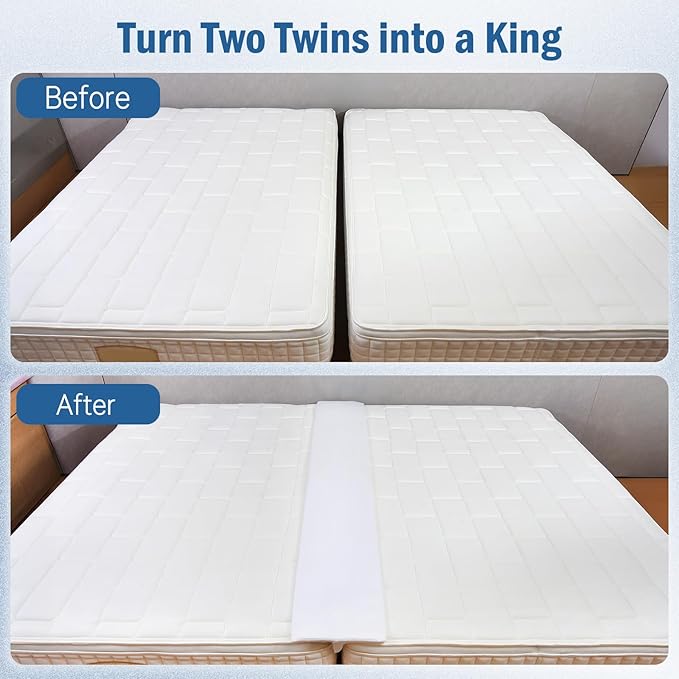 Vekkia 80" x 10" Twin XL/Twin to King Converter with Internal PE Support Sheet & High-Density Foam, Split King Gap Filler for Adjustable Bed, Guest Room, Vacation Rentals, Hotel, Washable Cover