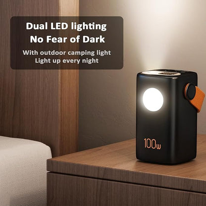 100000mAh Portable Charger Super Capacity Power Bank+ Built-in Cables, with LED Light, 4 Outputs, 3 Inputs for iPhone, Samsung, Android, etc