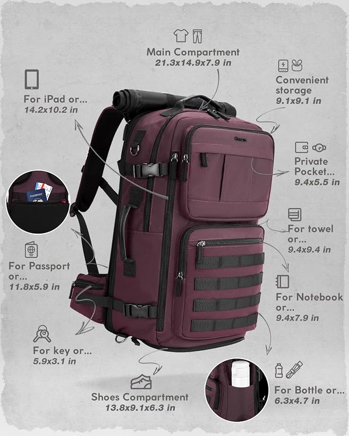 Gonex Travel Backpack, Large Carry-On Nylon Duffle Bag, 3-in-1 Convertible Laptop Bag for Men & Women, Durable for Work & Weekend Travel (Dark Red)