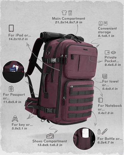 Gonex Travel Backpack, Large Carry-On Nylon Duffle Bag, 3-in-1 Convertible Laptop Bag for Men & Women, Durable for Work & Weekend Travel (Dark Red)