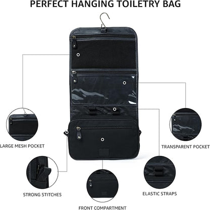 LEATHER VILLAGE Hanging Leather Toiletry Bag for Men – Handcrafted Vintage Premium Travel Dopp Kit with Waterproof Lining, Shaving Organizer and Shower Bathroom Essentials Case - Black