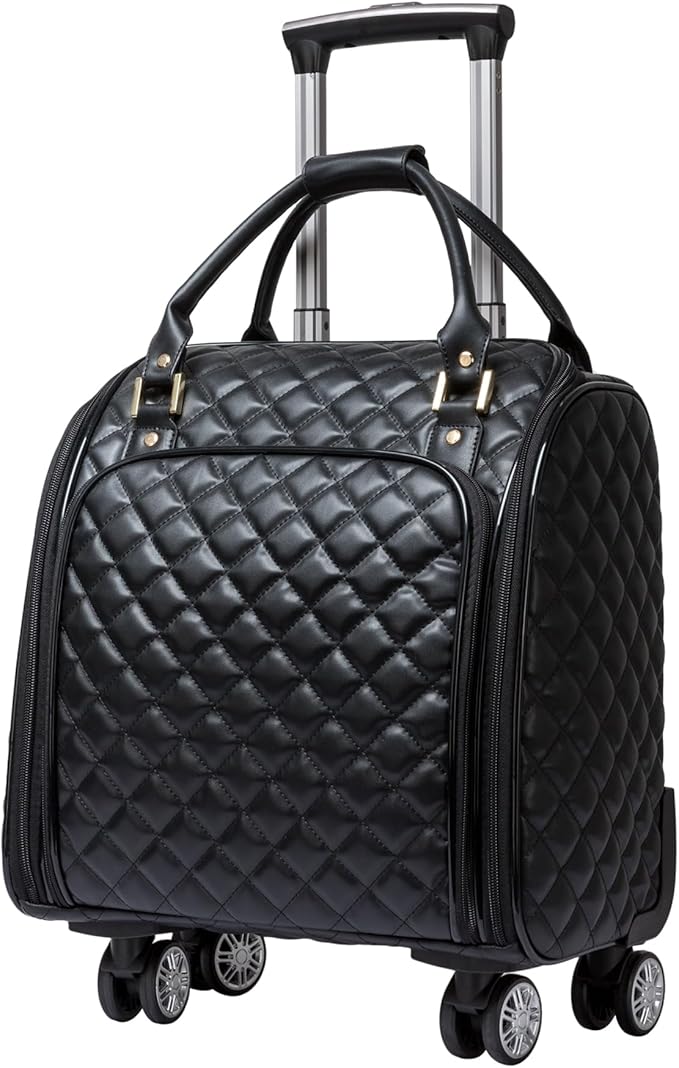 VH&GRED Luxury Carry on Luggage with Wheels Leather Suitcase 16-Inch Lightweight Travel Small Suitcase Diamond Stitching