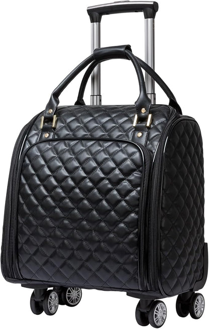 VH&GRED Luxury Carry on Luggage with Wheels Leather Suitcase 16-Inch Lightweight Travel Small Suitcase Diamond Stitching