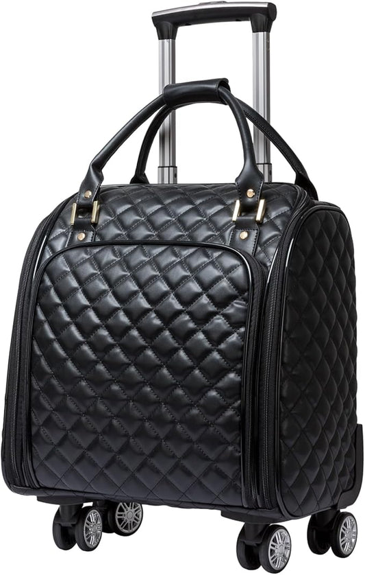 VH&GRED Luxury Carry on Luggage with Wheels Leather Suitcase 16-Inch Lightweight Travel Small Suitcase Diamond Stitching