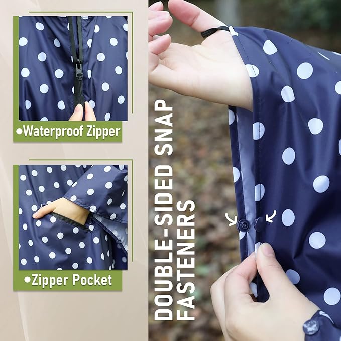 SaphiRose Unisex Rain Poncho Waterproof Raincoat Hooded for Adults Women with Pockets