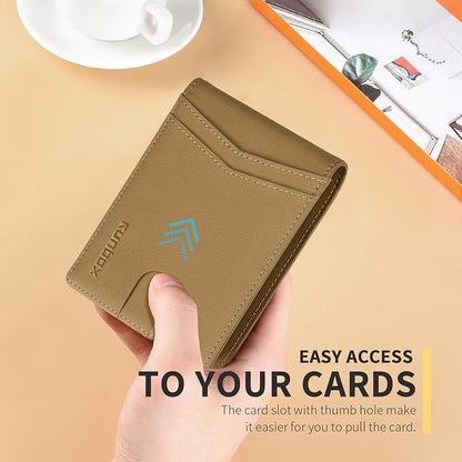 RUNBOX Wallet for Men Slim Rfid Leather 2 ID Window With Gift Box