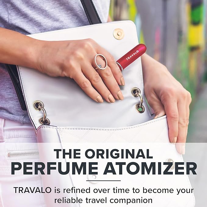 Travalo Classic HD Perfume Atomizer - Leak-Proof and TSA Approved for Air Travel - Reusable, Airtight, Easy-Fill Mini Pump Sprayer - Lightweight, Elegant Design w/Volume Window - Red 0.17oz