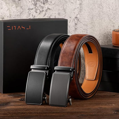 Zitahli Mens belt 2 Pack - Men Leather Belt Design for Work Business and Casual Golf Jeans-Men's Accessories Gifts for Men
