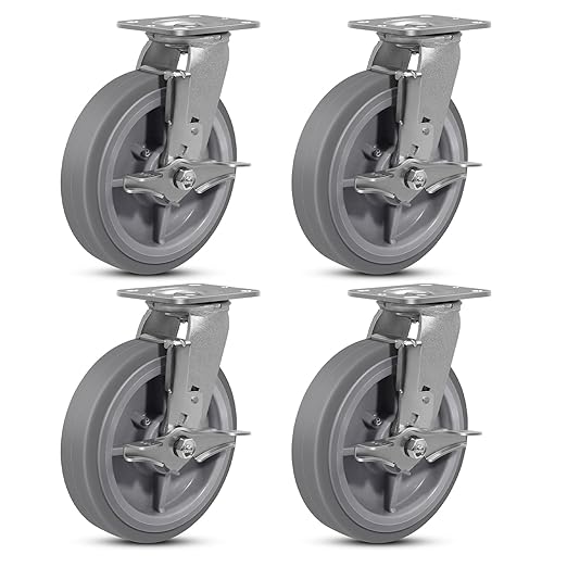 8"x2" Rubber Wheels (Flat Tread)- Heavy Duty Casters, Industrial Caster Wheels- Set of 4 with up to 4800 LB Capacity- Use for Dollies, Workbench(4 Brake)