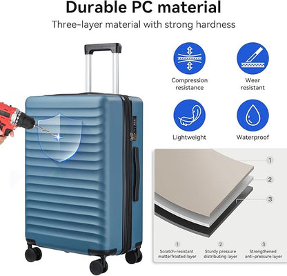 Travel Suitcase Sets 3 Piece, Expandable Hardshell Luggage Sets 3pcs with TSA Lock Spinner Wheels, Blue (20''/24''/28")