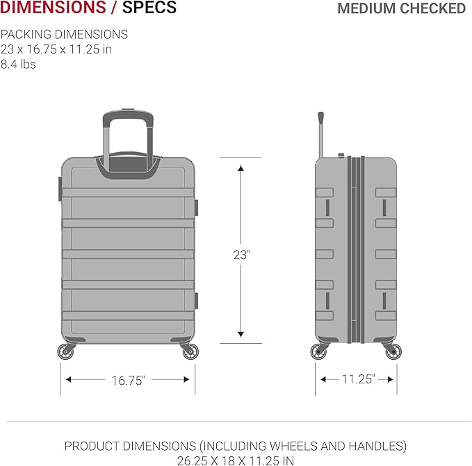 SwissGear 7366 Hardside Expandable Luggage with Spinner Wheels, Pink, Checked-Medium 23-Inch