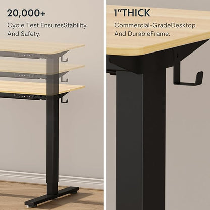 FLEXISPOT EN1 One-Piece Standing Desk with 1-Inch Thick Desktop, 48"x24" Electric Height Adjustable Desk for Home Office & Multi-Device Workstations, Maple