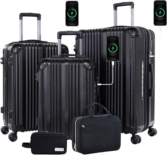 OUZZO 3 Piece Luggage Sets Hardshell Expandable Suitcases Sets with Double Spinner Wheels Lightweight ABS+PC Checked Luggage with TSA Lock for Women Men Family Trips