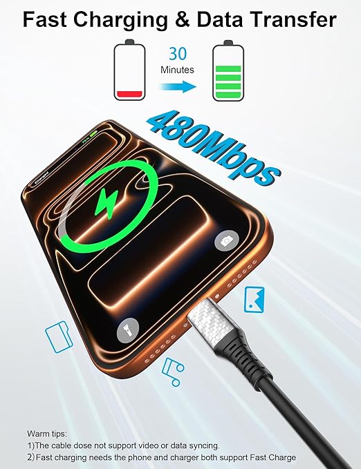 USB C Cable Fast Charging 20FT 60W 45W 40W 30W 25W 3A USB-C to USBC Cable Data Transfer PD Charge Cord for iPhone 17 Pro Max 16 Plus 16e 15 Galaxy S25 FE S24 S23 A17 for iPad A16 Pixel 10 9a 8 7 Black