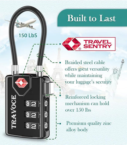 TSA Approved Luggage Locks, Travel Locks Which Also Work Great as Gym Locks, Toolbox Lock, Backpack and More, Black 10 Pack