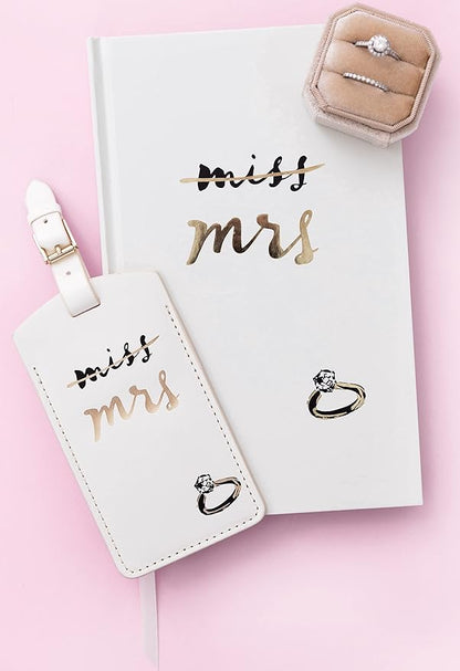 Kate Spade New York White Vegan Leather Luggage Tag, Bridal Gift for Bride, Cute Travel Tag for Honeymoon, Durable Suitcase Tag, Miss to Mrs.