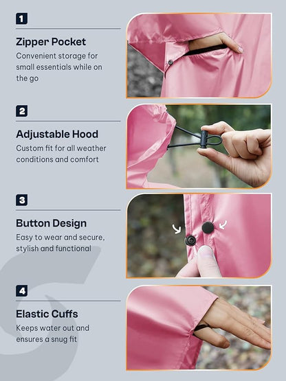 SaphiRose Unisex Rain Poncho Waterproof Raincoat Hooded for Adults Women with Pockets