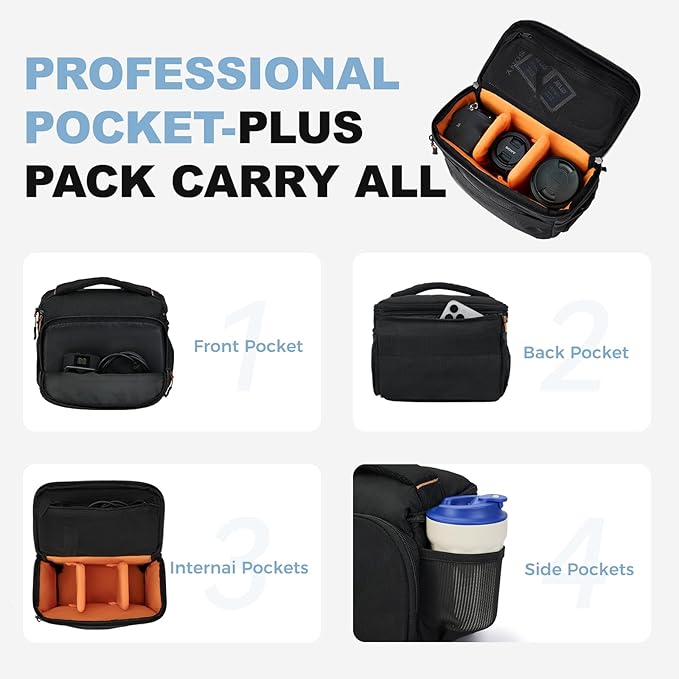 Camera Bag Protective Covers Photography Shoulder Bag Compatible for Nikon, Canon, Sony DSL/SLR/Mirrorless Equipment Travel Waterproof (Black)